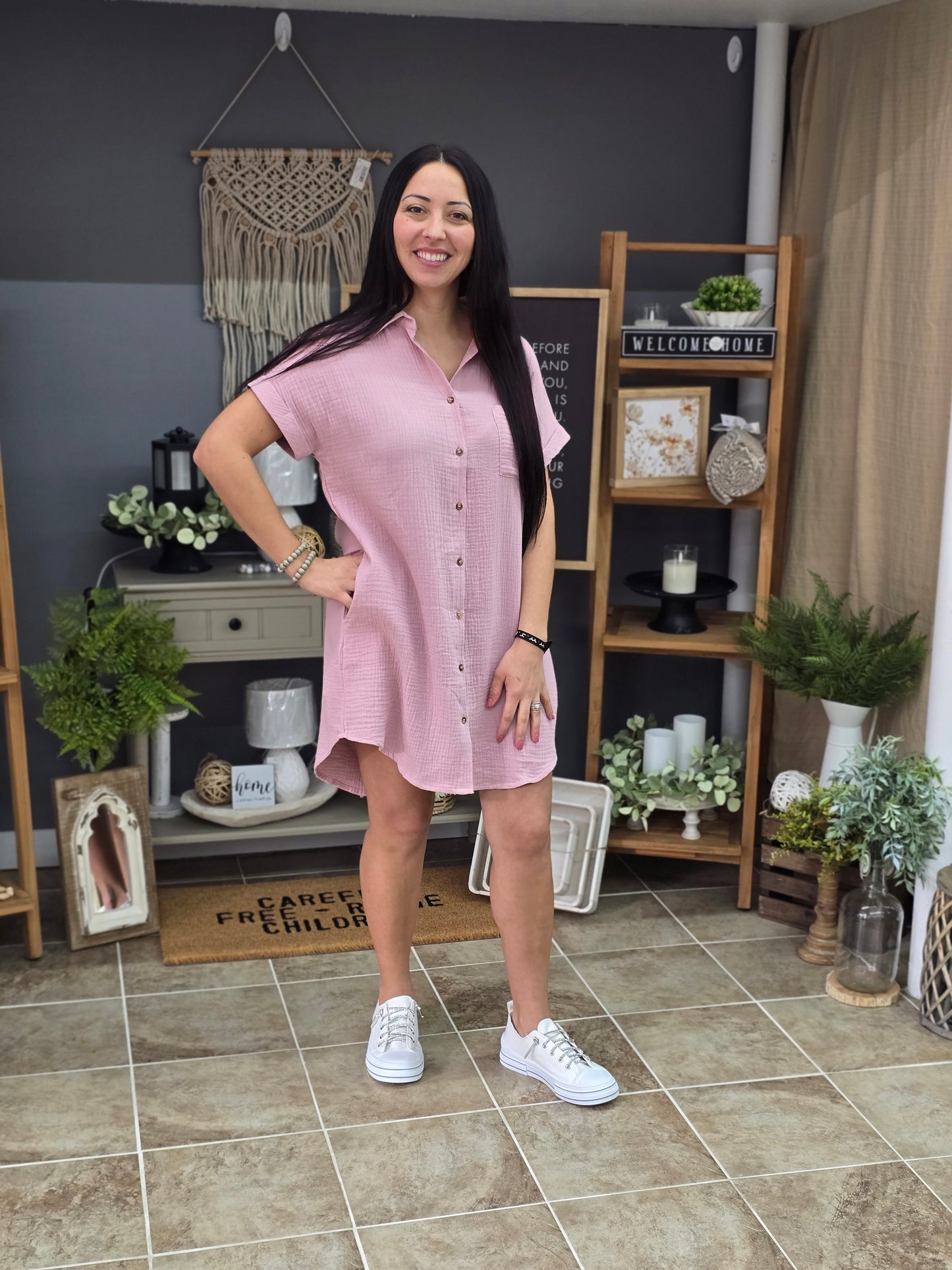 Dusty Pink Button Up Dress