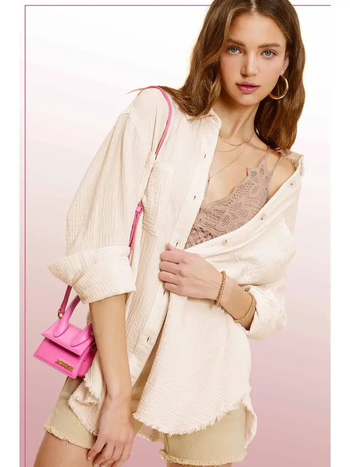 Crinkled Gauze Button Down Shirt