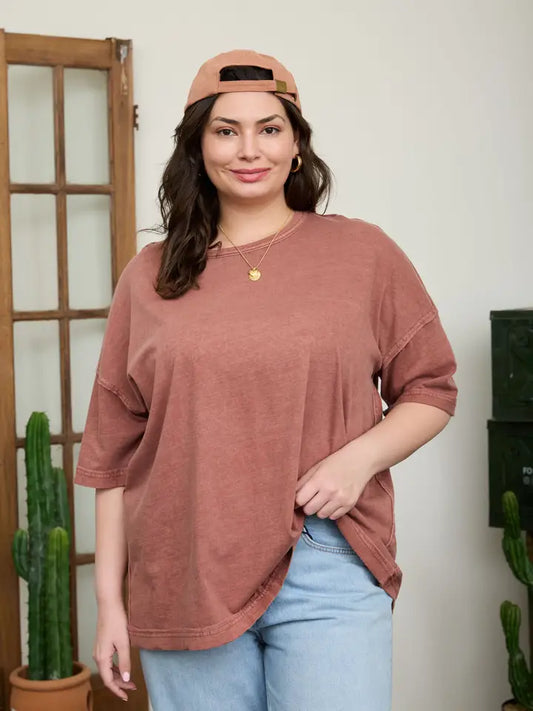 Plus Washed Exposed Seam Relaxed Knit T-Shirt