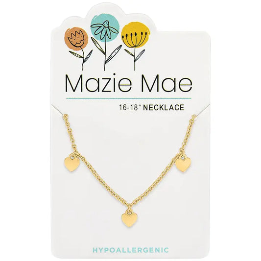 Gold Multi Dangle Heart Necklace