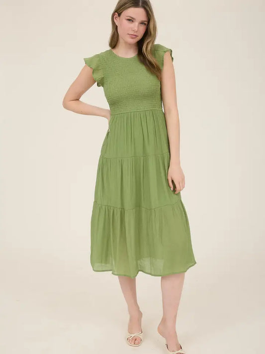 Smocked Tiered Midi Dress