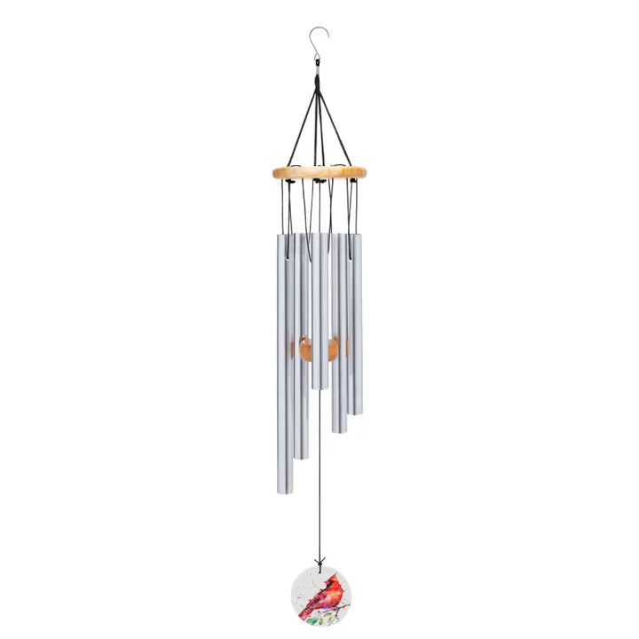 Cardinal Watercolor Red Aluminum Wood Wind Chime