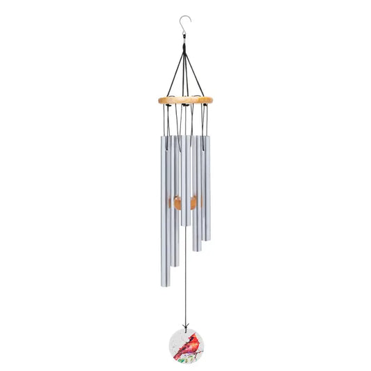 Cardinal Watercolor Red Aluminum Wood Wind Chime