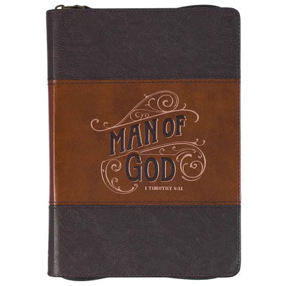 Journal Classic Zip Brown Two-Tone Man of God 1 Tim. 6:11