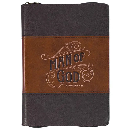 Journal Classic Zip Brown Two-Tone Man of God 1 Tim. 6:11