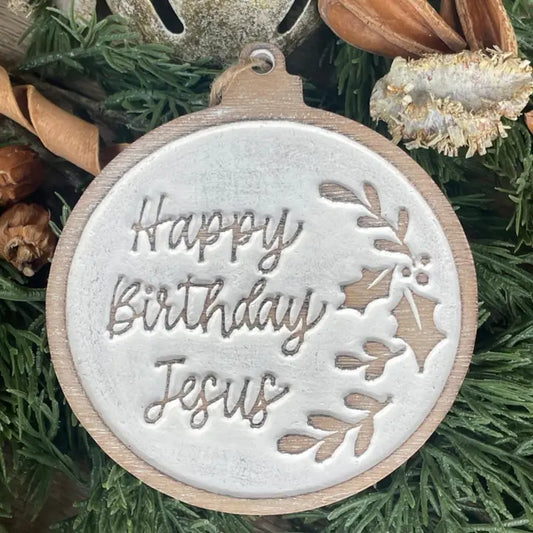 Birthday Jesus Carved Christmas Ornament