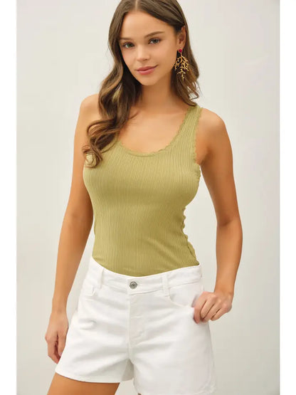 Lace Trimmed Ribbed Tank Fern