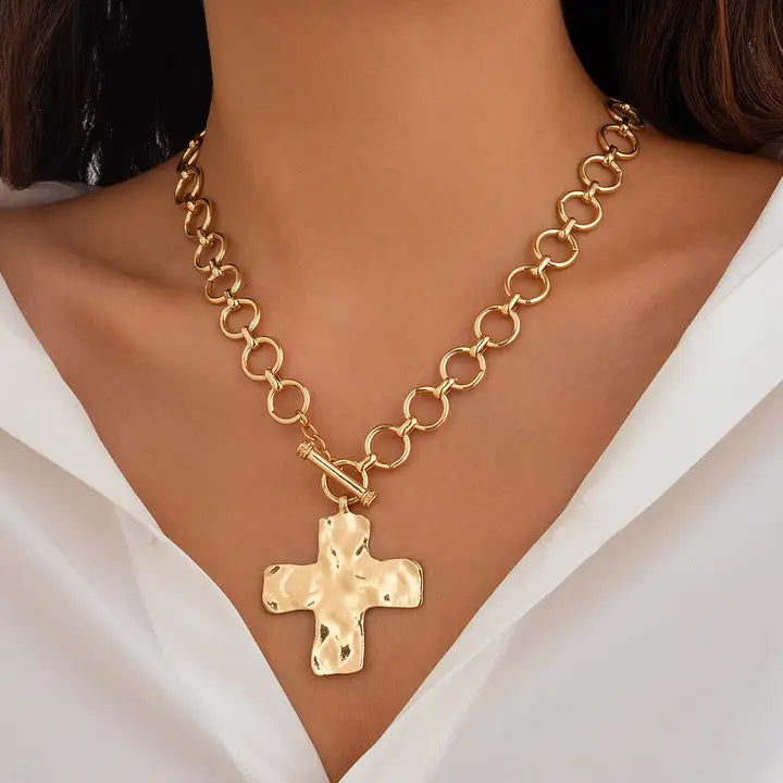 Notable Hammered Cross Necklace
