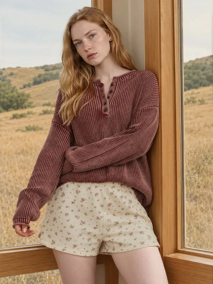 Washed Henley Sweater