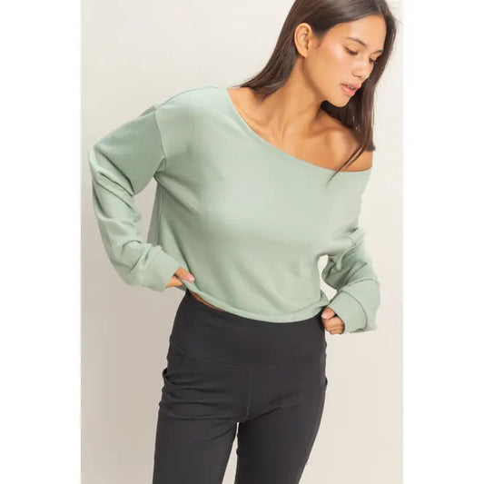 Boat Neck Long Sleeve Top (Sage)