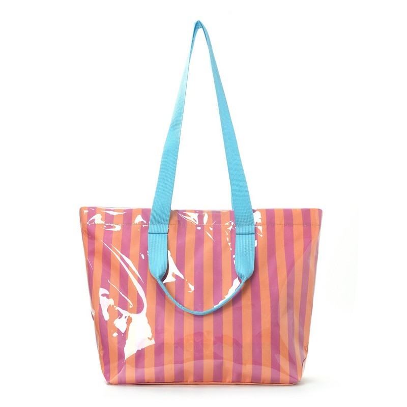 Large Striped Vinyl Tote Bags with Shoulder Strap