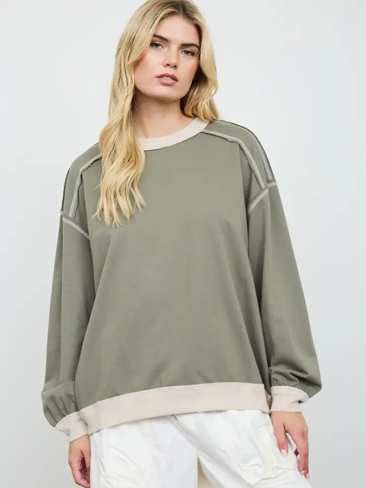 Exposed Seam Contrast Trim Knit Top