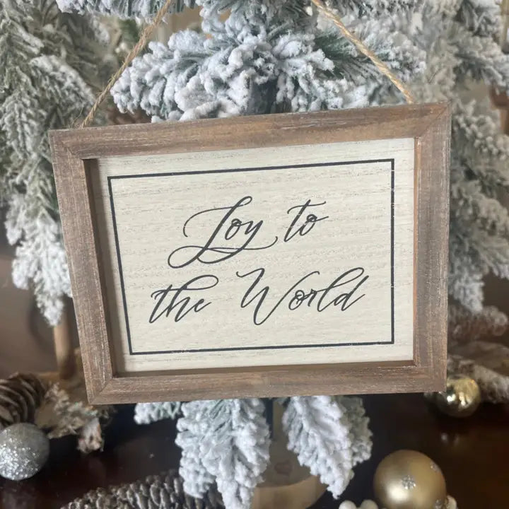 Joy World White Wash Christmas Ornament
