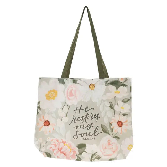 Tote Canvas He Restores My Soul