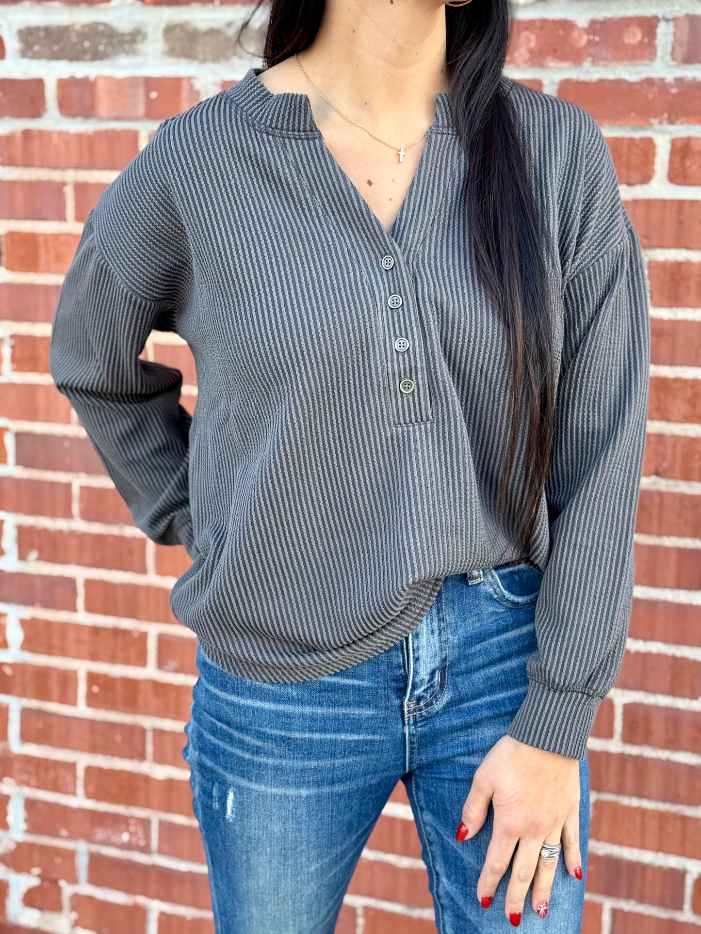 Washed Ribbed Henley