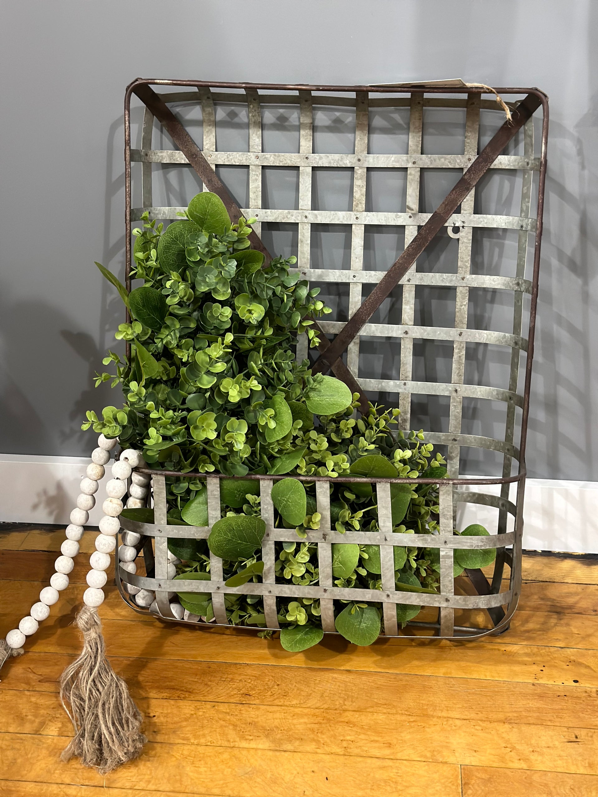 tobacco wall pocket basket Large Tobacco Hanging Metal Basket – Magnolia Grace Boutique