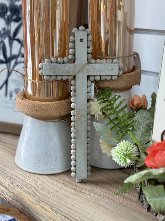 Medium Beaded Wood Cross