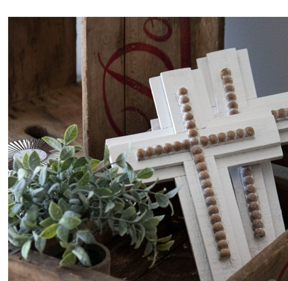 White Wood & Bead Cross