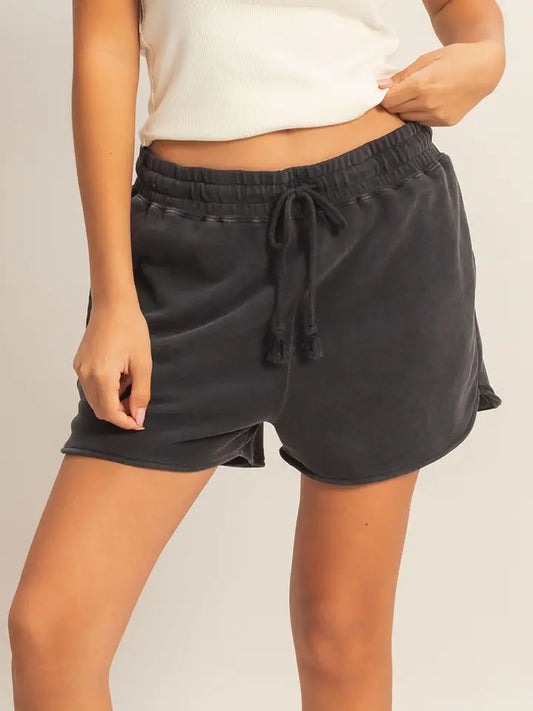 Acid Washed Elastic Waist Shorts