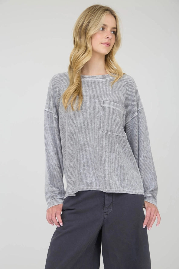 Washed Pocket Grey Top