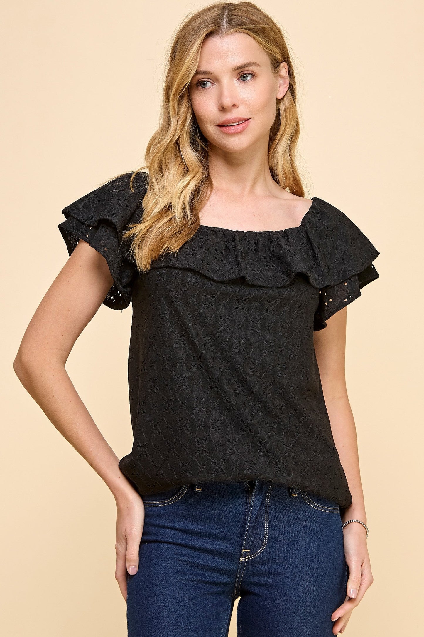 Eyelet Off the Shoulder Top