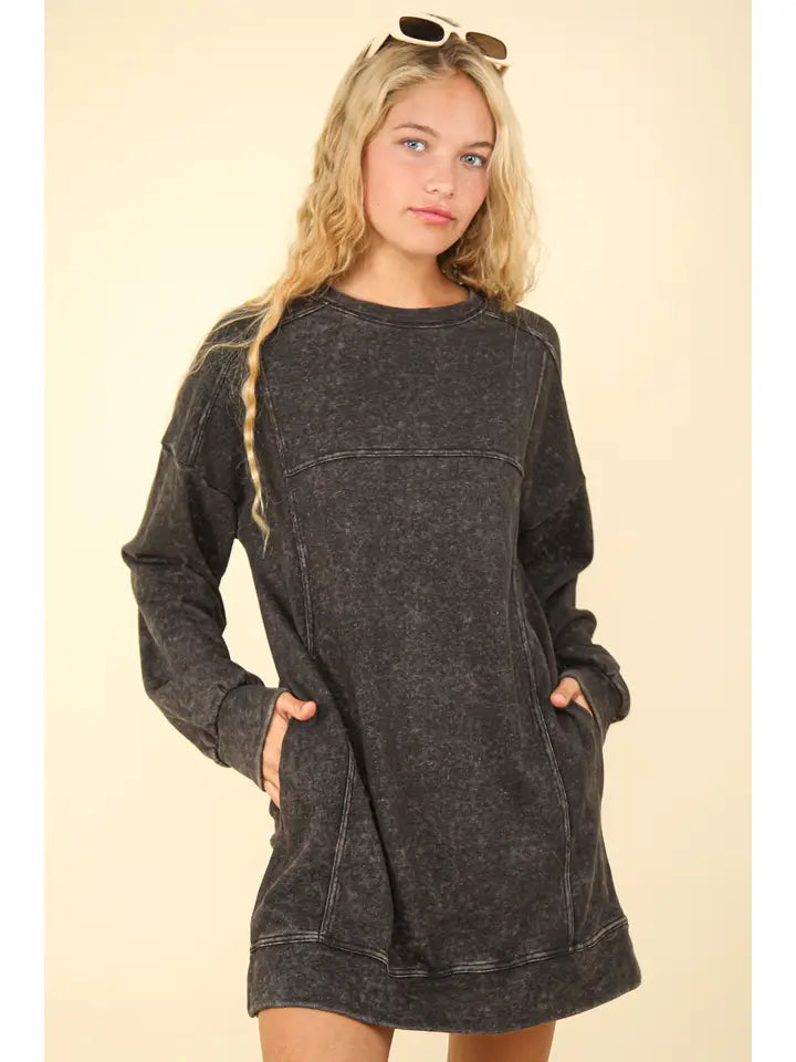 Mineral Washed Knit Sweater Dress