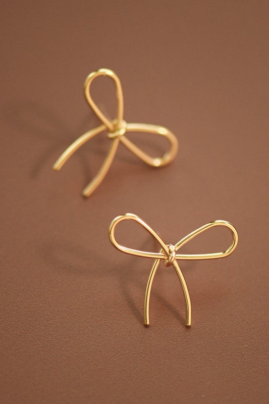 Trendy Gold Bow Knot Stud Earrings, Wire Bow Studs