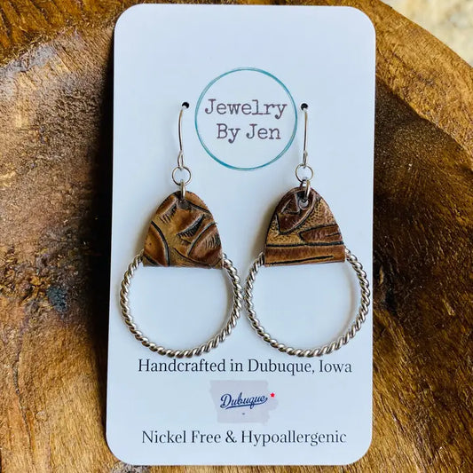 Tooled Brown Twisted Hoop