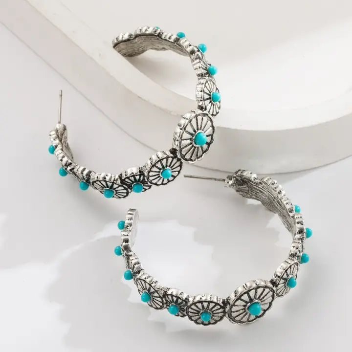 Western Turq Stone Hoop Earrings
