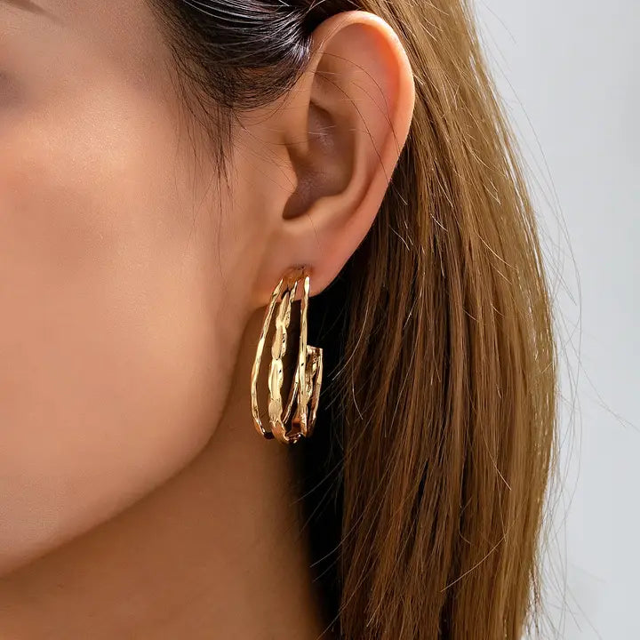 Gold-Tone Triple Layer Hoop Earrings