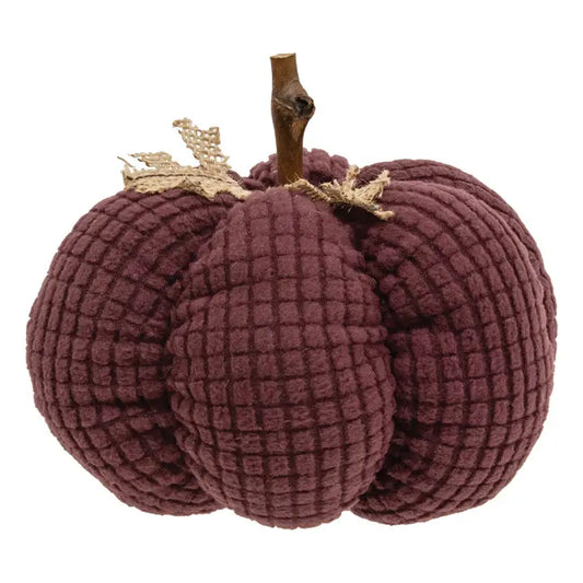 Burgundy Waffle Weave Pumpkin W/Burlap Leaves - 6" Dia.