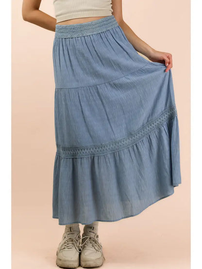 Tiered Woven Skirt w/ Lace Trim