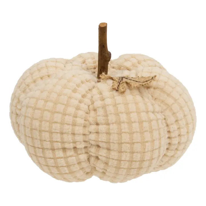 Ivory Waffle Weave Pumpkin W/Burlap Leaves