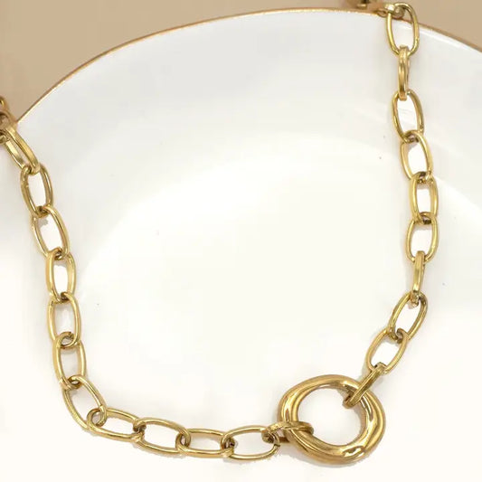 18K Stainless Steel Tarnish Free Oval Necklace