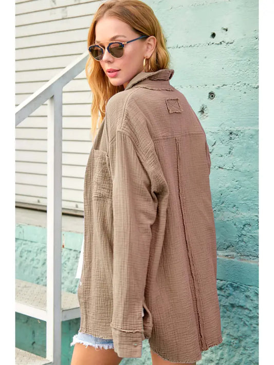 Crinkled Gauze Button Down Shirt