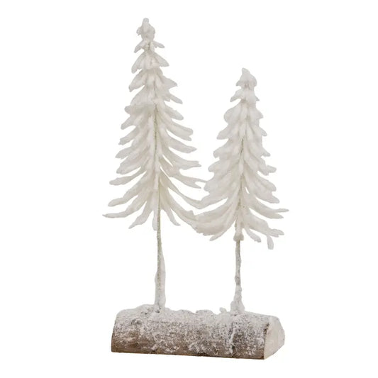 Heavy Flocked White Pine Tree Duo