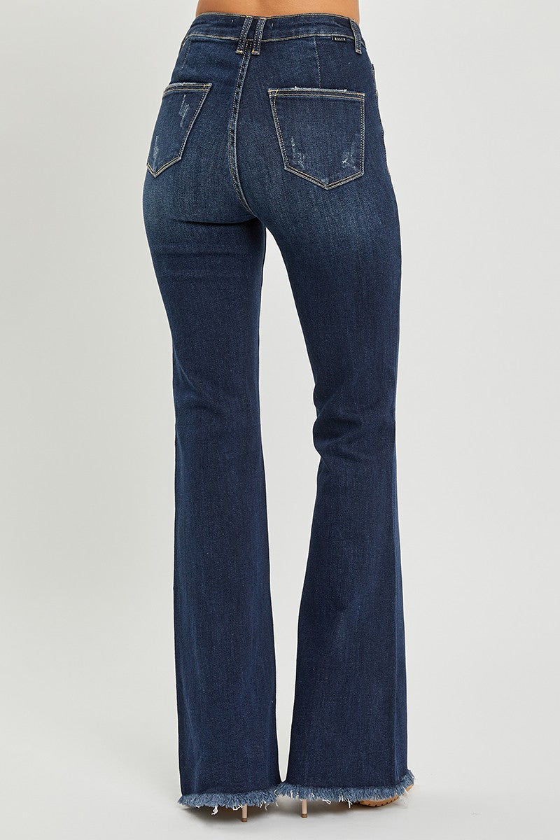 High Rise Vintage Frayed Hem Flare Jeans