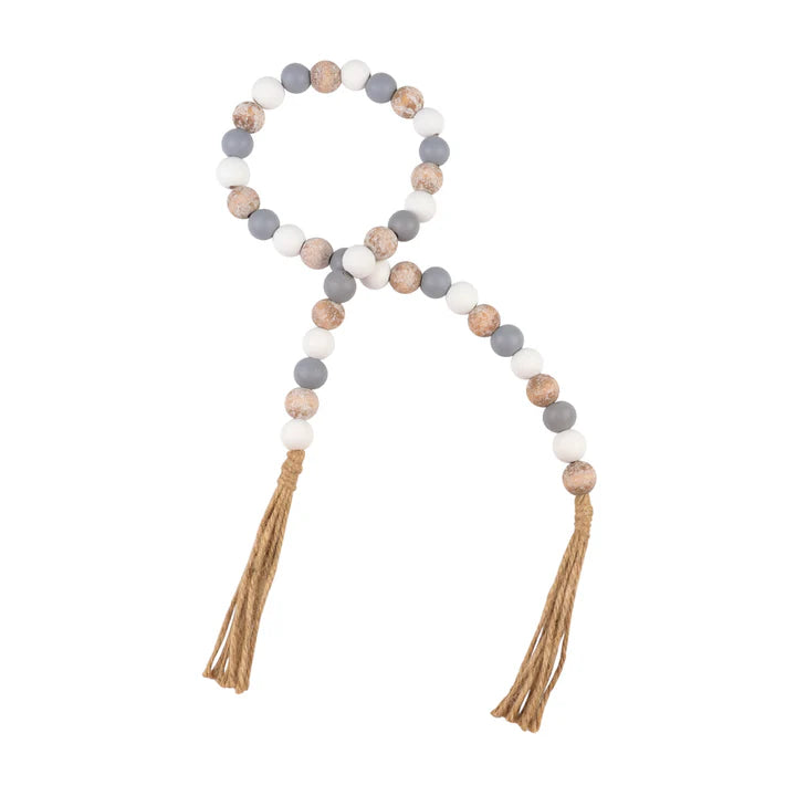 White/Wood/Gray Beaded Tassel