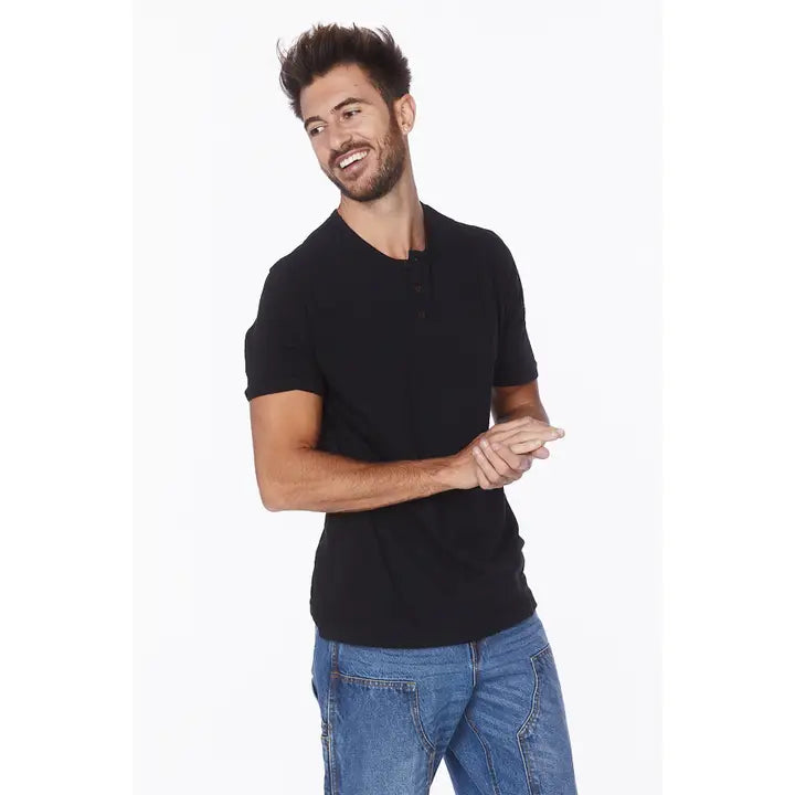 Men's Henley Short Sleeve T-Shirt- Black