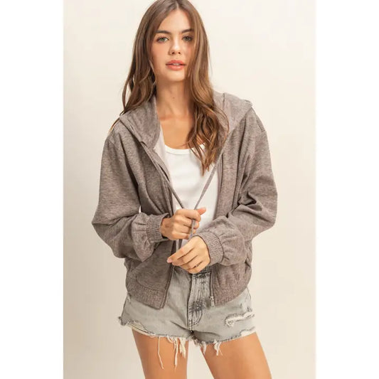 Knit Hooded Zip Up