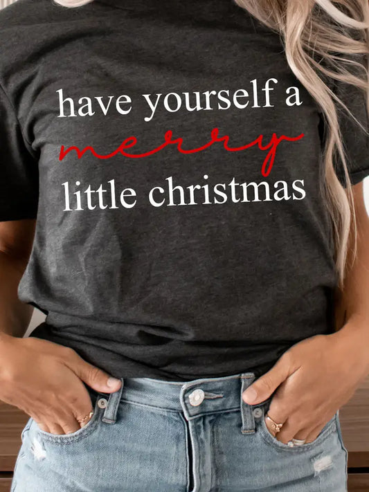 A Merry Little Christmas Tee- Charcoal