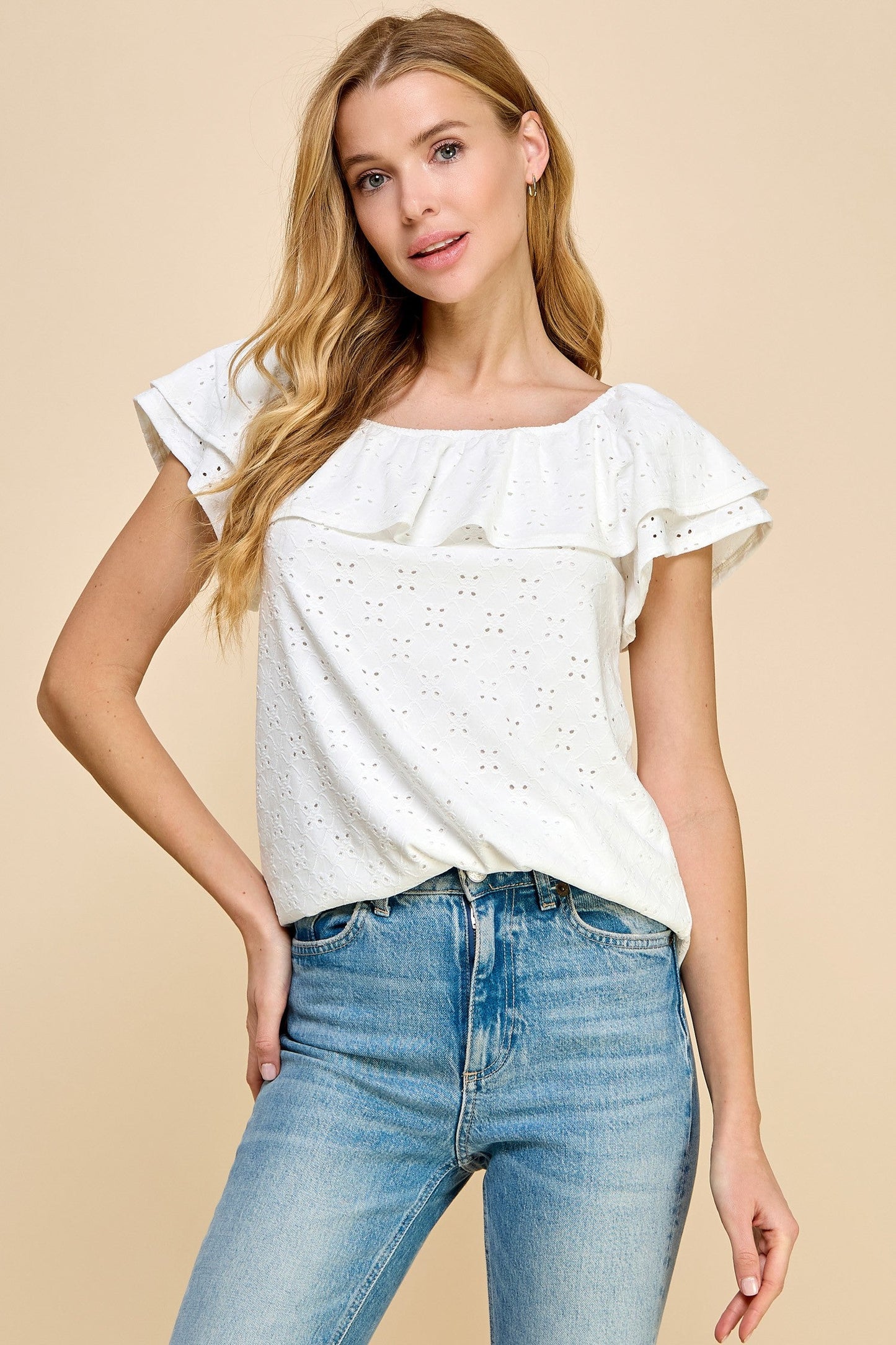 Eyelet Off the Shoulder Top