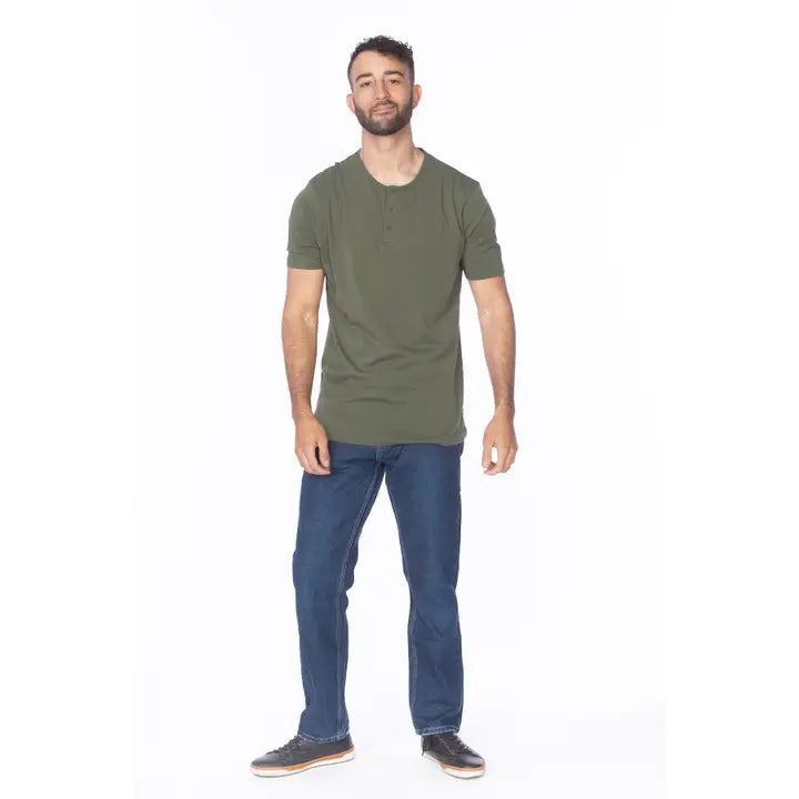 Men's Henley Short Sleeve T-Shirt-Olive