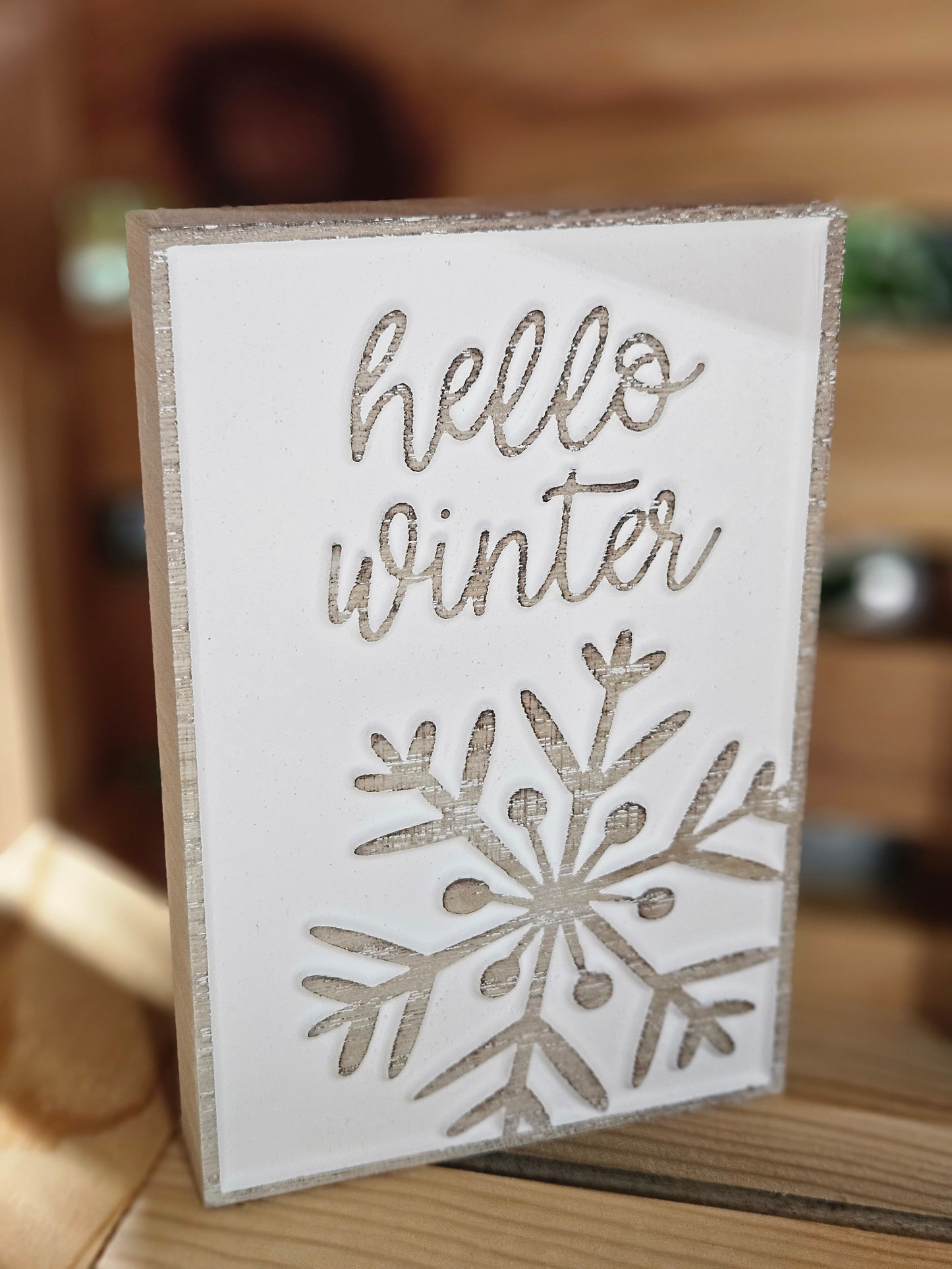 Hello Winter Carved Christmas Block