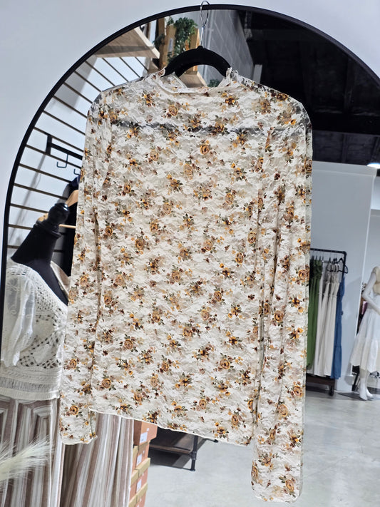 Sheer Mesh Lace Top Floral