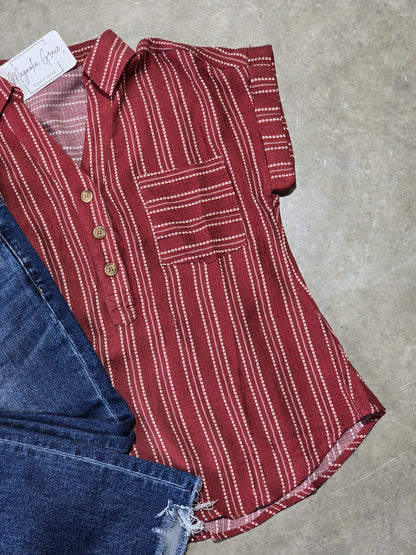Stripe Half Button Top