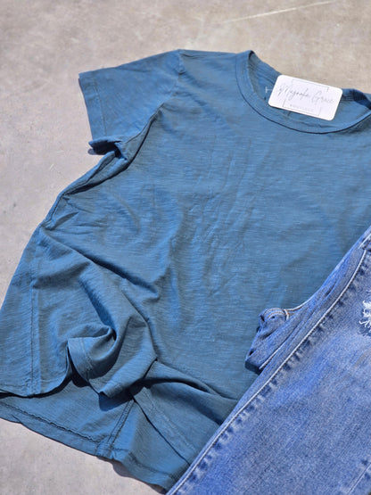 Teal Dyed Cotton Slub Tee