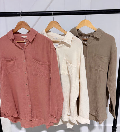 Crinkled Gauze Button Down Shirt