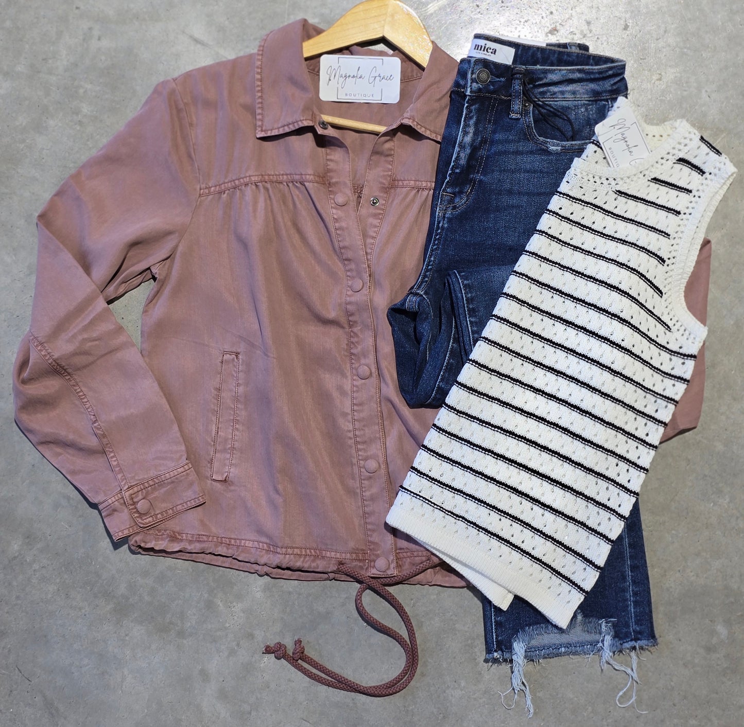 Collared Tencel Button Up Blouson Style Jacket