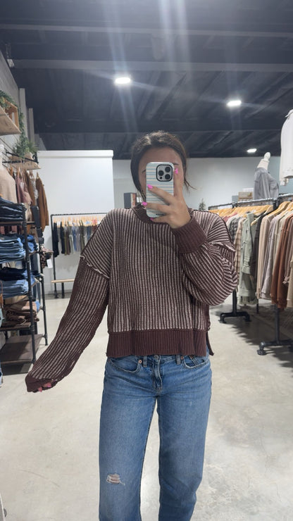 Two Tone Striped Casual Stripe Sweater Top